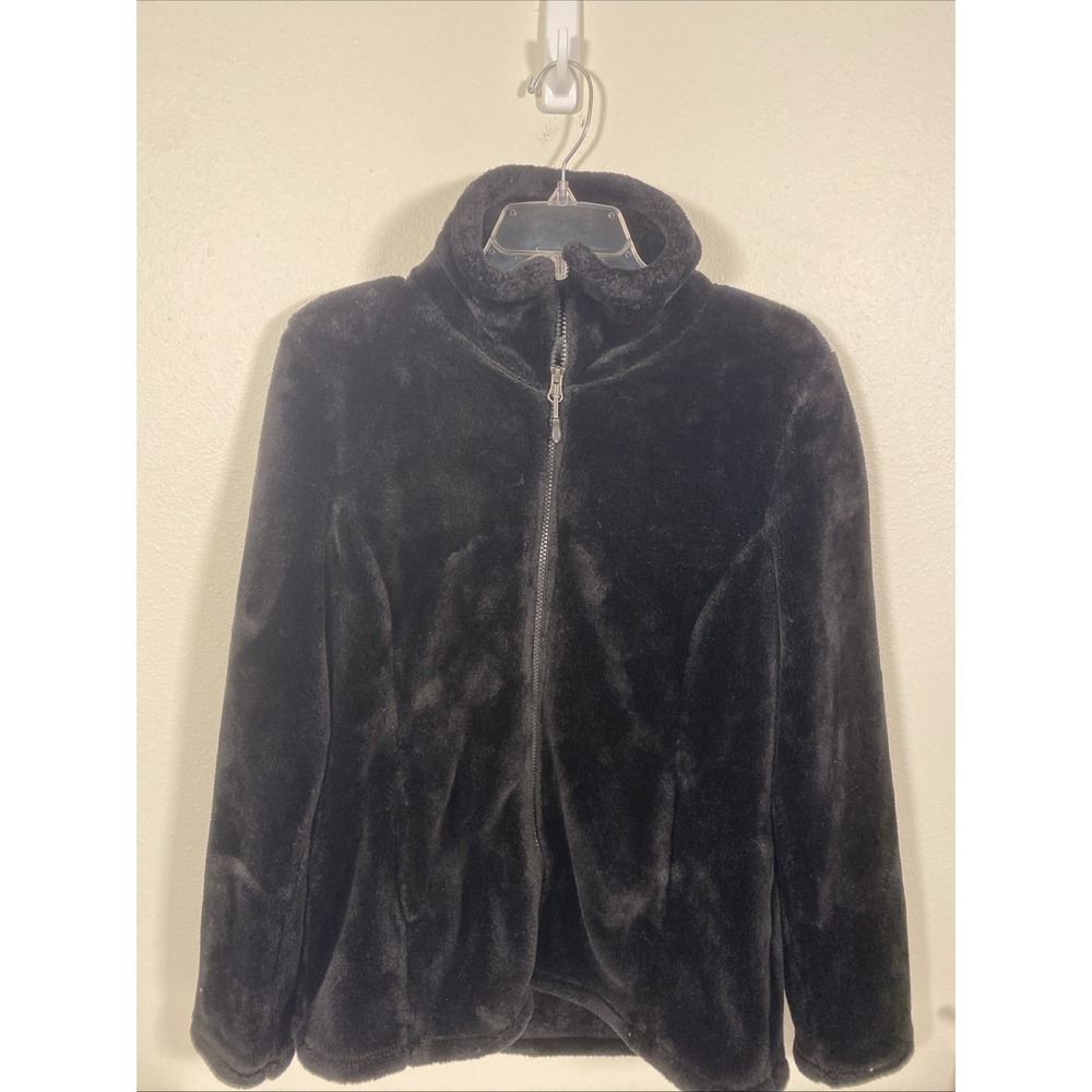 32 Degree Fleece Plush Soft Women's Zip Front‎ Med Black Jacket U1